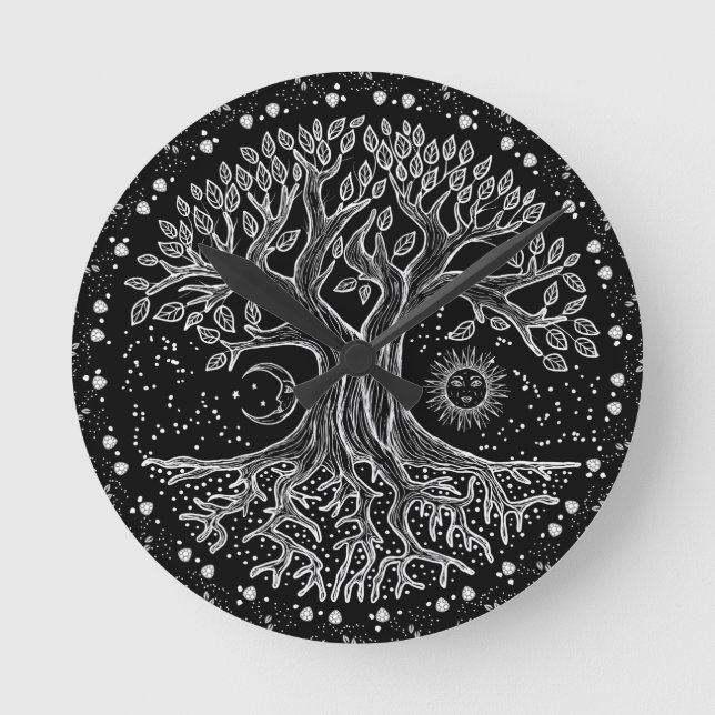 Horloge Ronde Arbre de vie - noir et blanc (Recto)