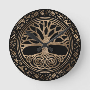Horloge Ronde Arbre de vie - Yggdrasil Runic Motif