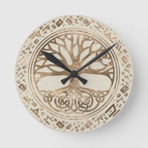 Horloge Ronde Arbre de vie - Yggdrasil Runic Motif
