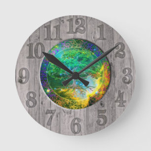 Horloge Ronde Arbre en bois d'horloge de la vie