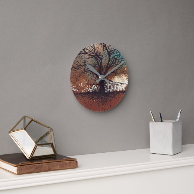 Horloge Ronde Arbre peinture Abstraite paysage art (Bureau)