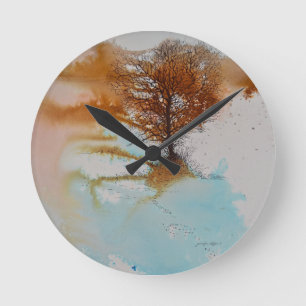 Horloge Ronde Arbre peinture Abstraite paysage art