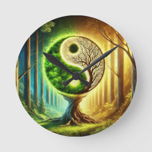 Horloge Ronde Arbre symbolique avec motif Yin Yang