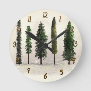 Horloge Ronde Arbres de la forêt verte vintage rustique boisé