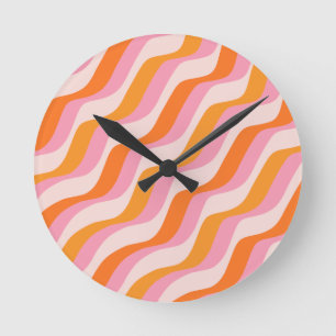 Horloge Ronde Arc en arc-en-ciel rose orange Abstrait soleil ré