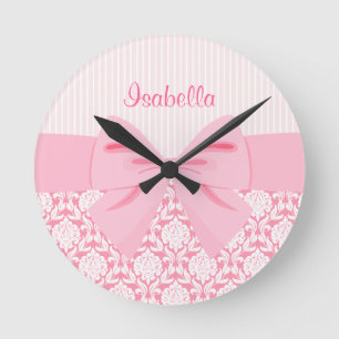 Horloge Ronde Arc rose élégant Girly d'enveloppe de damassé