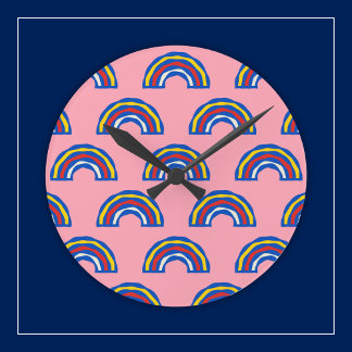 Horloge Ronde Arcs-en-ciel de couleurs primaires des années 80 r