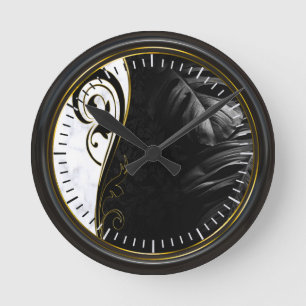 Horloge Ronde Ardemment noir encadré, Marbre blanc, graphique