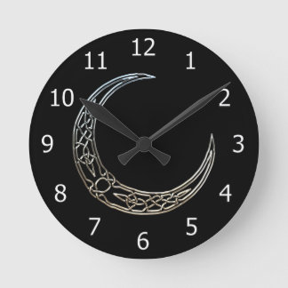 Horloge Ronde Argent et croissant de lune de Celtic de noir
