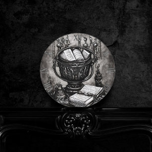 Horloge Ronde Argent Steampunk Cauldron Spellbooks et Potions
