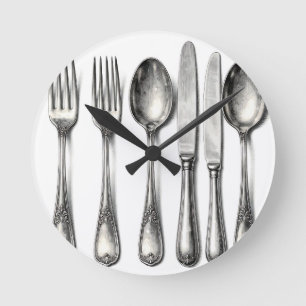 Horloge Ronde Argenterie Vintage Vaisselle de Cuisine 