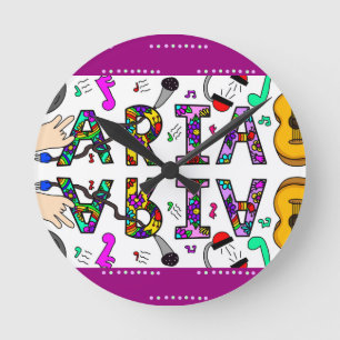 Horloge Ronde Aria, Nom de la fille Fleurs Whimsical Musique Thè