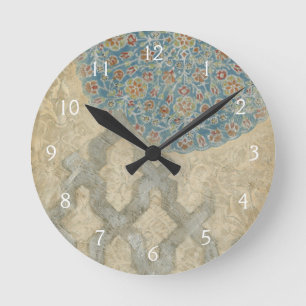 Horloge Ronde Arrangement floral argenté décoratif de tapisserie