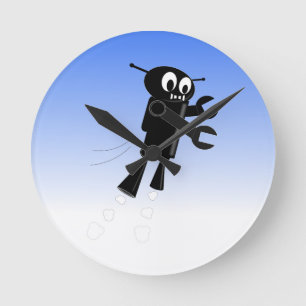 Horloge Ronde Arrière - plan Black Flying Robot Blue Sky
