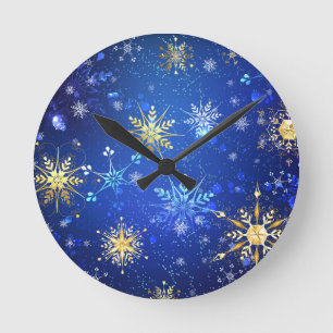 Horloge Ronde Arrière - plan Bleu XMAS avec des flocons de neige