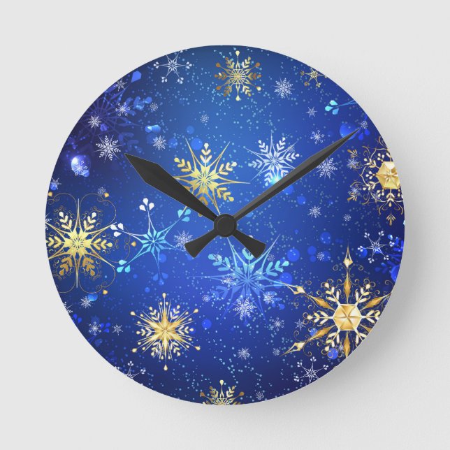 Horloge Ronde Arrière - plan Bleu XMAS avec des flocons de neige (Recto)