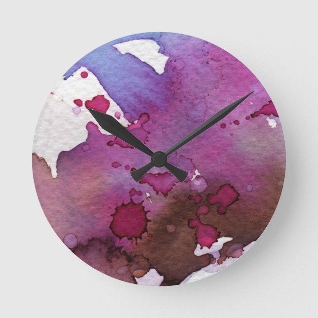 Horloge Ronde Arrière - plan d'aquarelle violet (Recto)