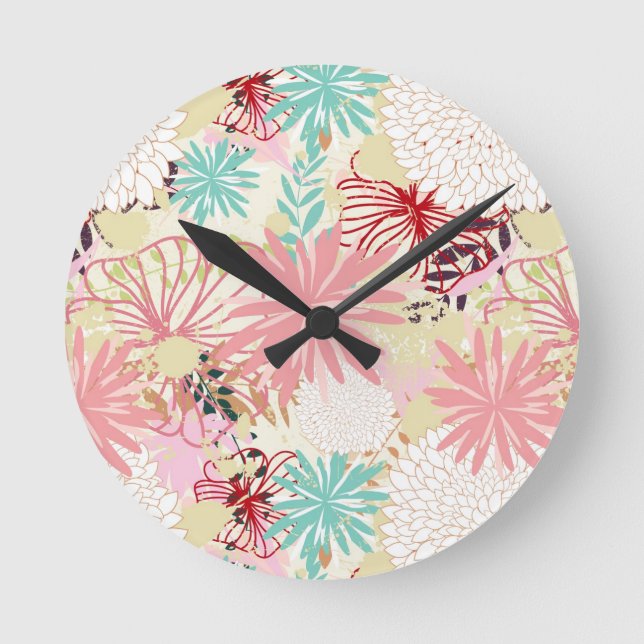 Horloge Ronde Arrière - plan floral 4 (Recto)