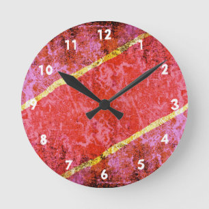 Horloge Ronde Arrière - plan rayé rouge avec bandes jaunes