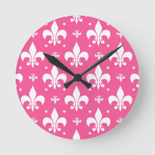 Horloge Ronde Arrière - plan rose Fleur-de-lis Motif design