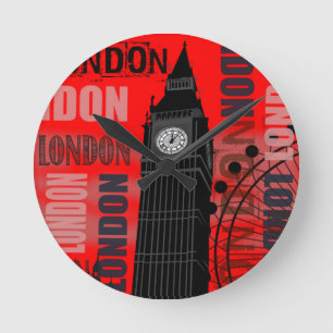 Horloge Ronde Arrière - plan rouge de collage de Big Ben Londre