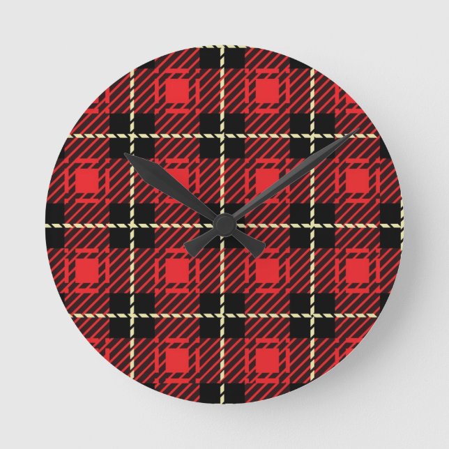 Horloge Ronde Arrière - plan rouge de plaid (Recto)