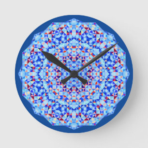 Horloge Ronde Arrondi, Géométrique rose et bleu