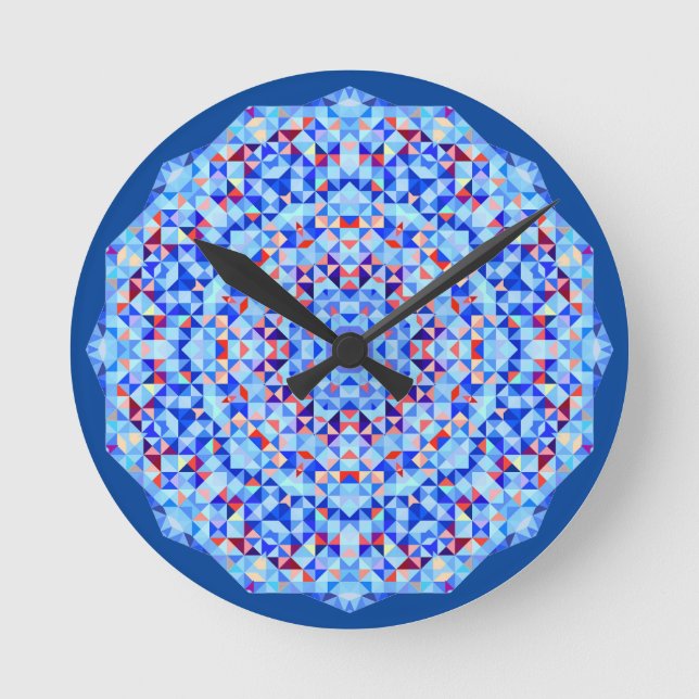 Horloge Ronde Arrondi, Géométrique rose et bleu (Recto)