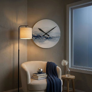 Horloge Ronde Art abstrait argenté bleu glacier moderne 3D