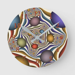 Horloge Ronde Art abstrait fractal moderne coloré volant