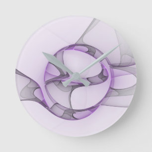 Horloge Ronde Art Abstrait moderne Fractal Lavender Grey