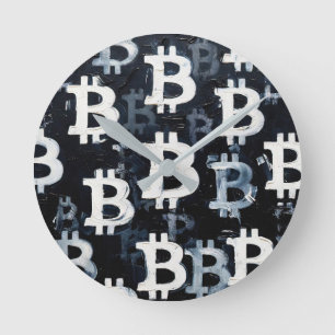 Horloge Ronde Art de Bitcoin (BW #5) peinture à l'huile