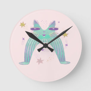 Horloge Ronde art de chat arc-en-ciel 