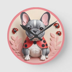 Horloge Ronde Art de découpe du papier pastel de Bulldog françai