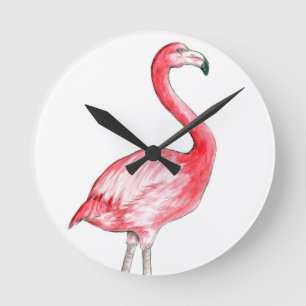Horloge Ronde Art de Flamant rose