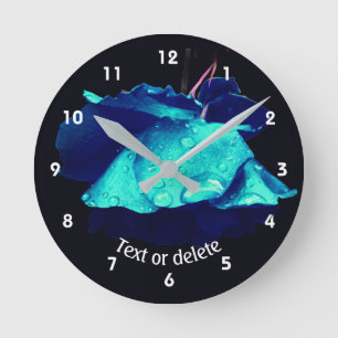 Horloge Ronde Art de fleur de rose bleue personnalisé