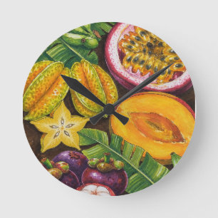 Horloge Ronde Art de fruits tropicaux Décor de cuisine exotiqu