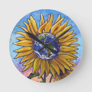 Horloge Ronde Art de la Terre de tournesol