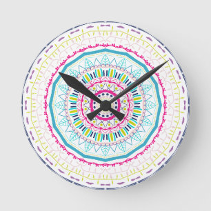 Horloge Ronde Art de mandala coloré vibrant