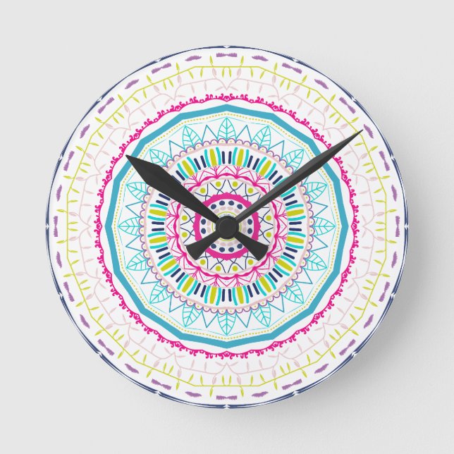 Horloge Ronde Art de mandala coloré vibrant (Recto)