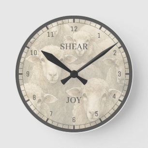 Horloge Ronde Art de mouton Joie de tondre Personnalisé