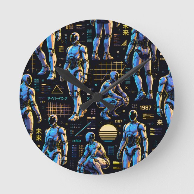 Horloge Ronde Art de robot humanoïde futuriste | Android de scie (Recto)
