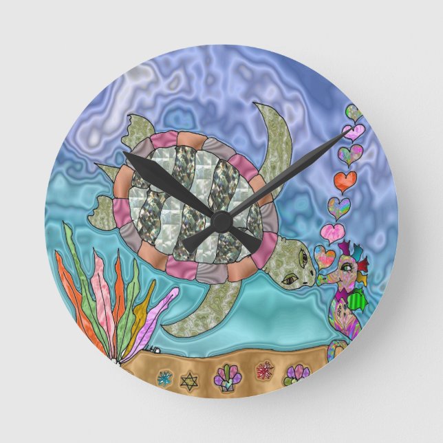 Horloge Ronde Art de tortue de mer psychédélique hippocampe (Recto)