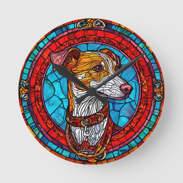 Horloge Ronde Art de vitrail de chien (Recto)