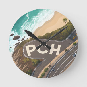 Horloge Ronde Art de voyage aérien de la Pacific Coast Highway