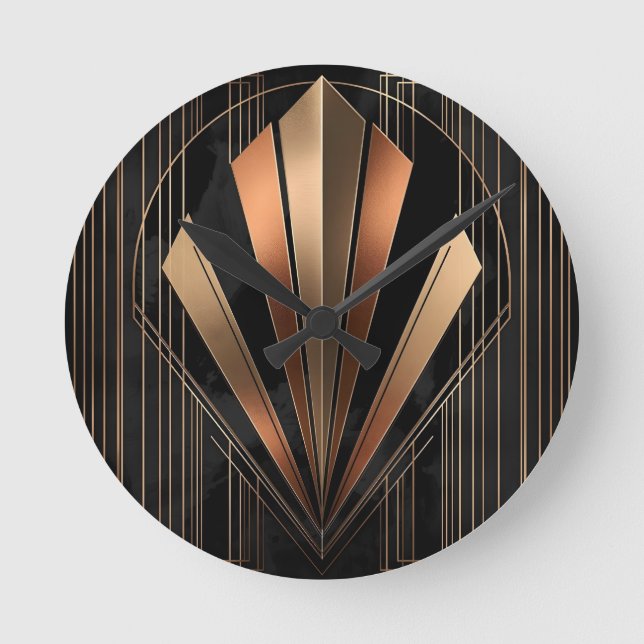 Horloge Ronde Art Deco Metallic Geometric Elegance (Recto)