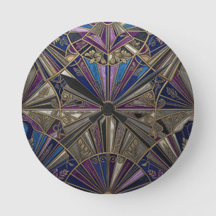 Horloge Ronde Art Déco Soleil Éclaté Violet Or