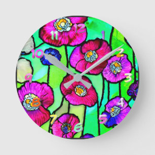 Horloge Ronde Art en verre d'anémones