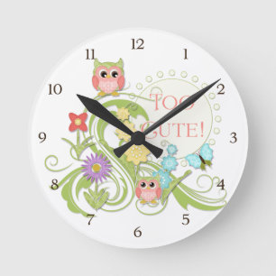 Horloge Ronde Art floral du hibou n de rouleau lunatique mignon