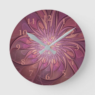 Horloge Ronde Art floral fractal moderne abstrait couleurs de ba
